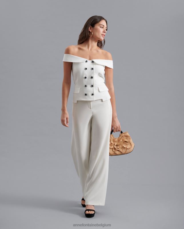 Anne Fontaine vrouwen Cleya gilet off-shoulder double-breasted gilet met knopen kleding zwart wit 06TRT458