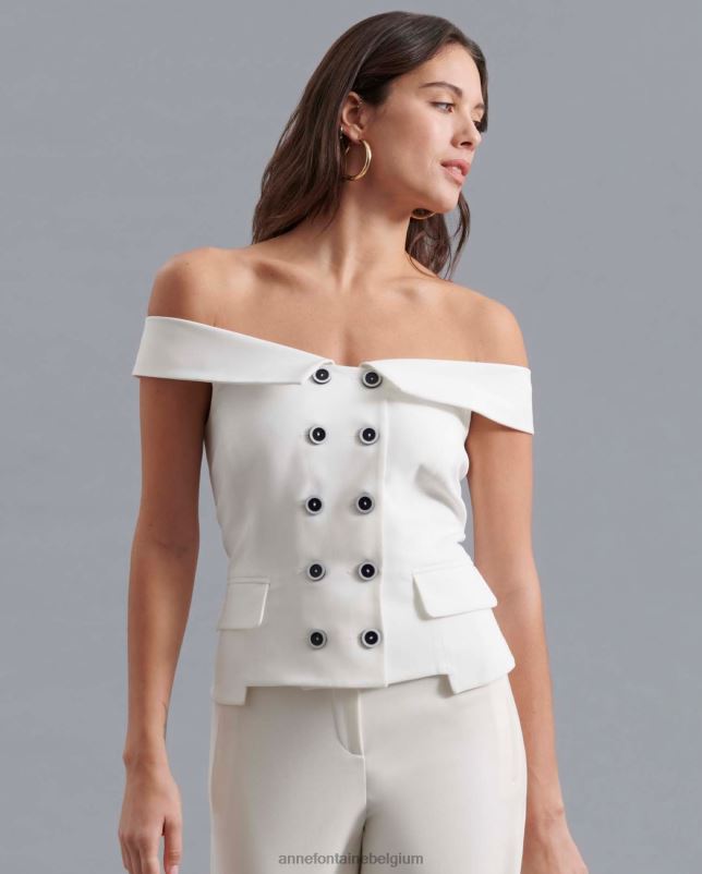 Anne Fontaine vrouwen Cleya gilet off-shoulder double-breasted gilet met knopen kleding zwart wit 06TRT458