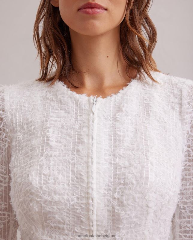 Anne Fontaine vrouwen Encrier jack van rasterstof met wimperrand kleding wit 06TRT421