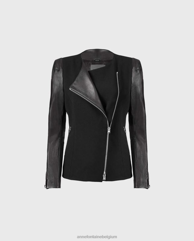 Anne Fontaine vrouwen Fatine jas bi-materiaal jas in motorstijl kleding zwart 06TRT426