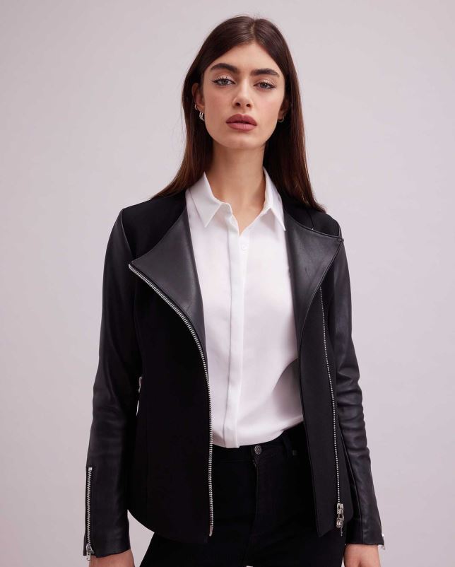 Anne Fontaine vrouwen Fatine jas bi-materiaal jas in motorstijl kleding zwart 06TRT426