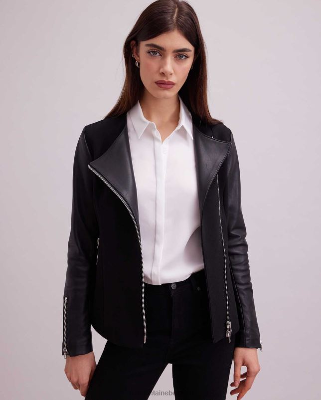 Anne Fontaine vrouwen Fatine jas bi-materiaal jas in motorstijl kleding zwart 06TRT426