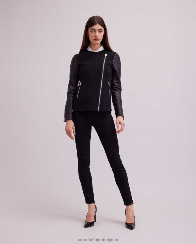 Anne Fontaine vrouwen Fatine jas bi-materiaal jas in motorstijl kleding zwart 06TRT426