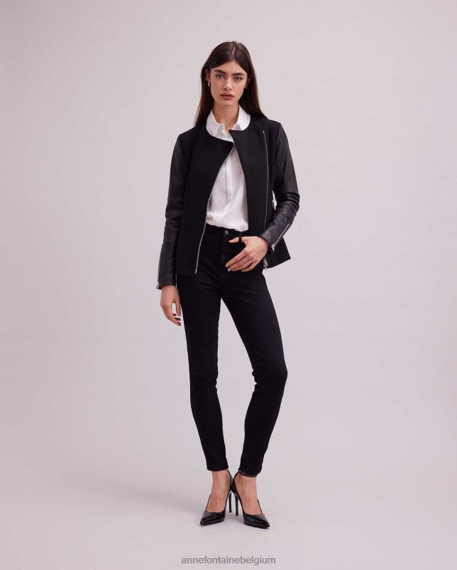 Anne Fontaine vrouwen Fatine jas bi-materiaal jas in motorstijl kleding zwart 06TRT426