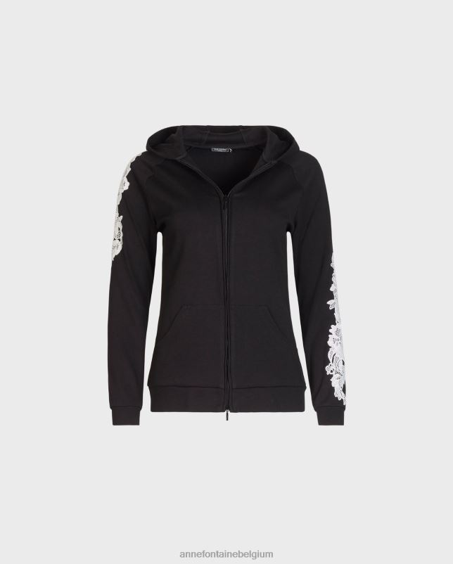 Anne Fontaine vrouwen Gebreide hoodie met pamfletjasje, ritssluiting aan de voorkant en mouwen met geborduurde appliqués kleding zwart wit 06TRT408