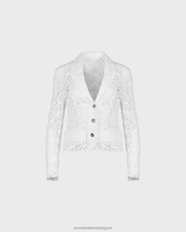 Anne Fontaine vrouwen Gordes jasje, ongevoerde blazer met lange mouwen en decoratieve knopen kleding wit 06TRT396