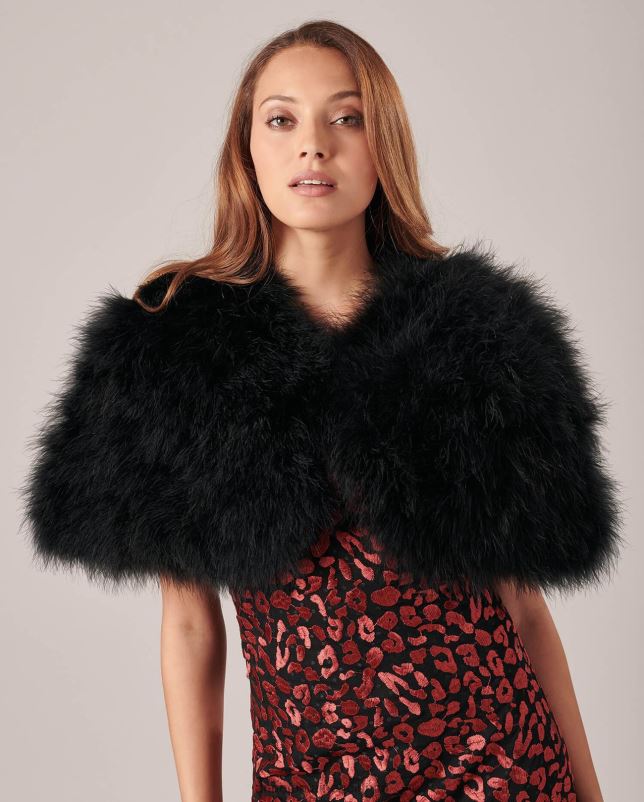 Anne Fontaine vrouwen Laudali cape gevoerde veren cape kleding zwart 06TRT452