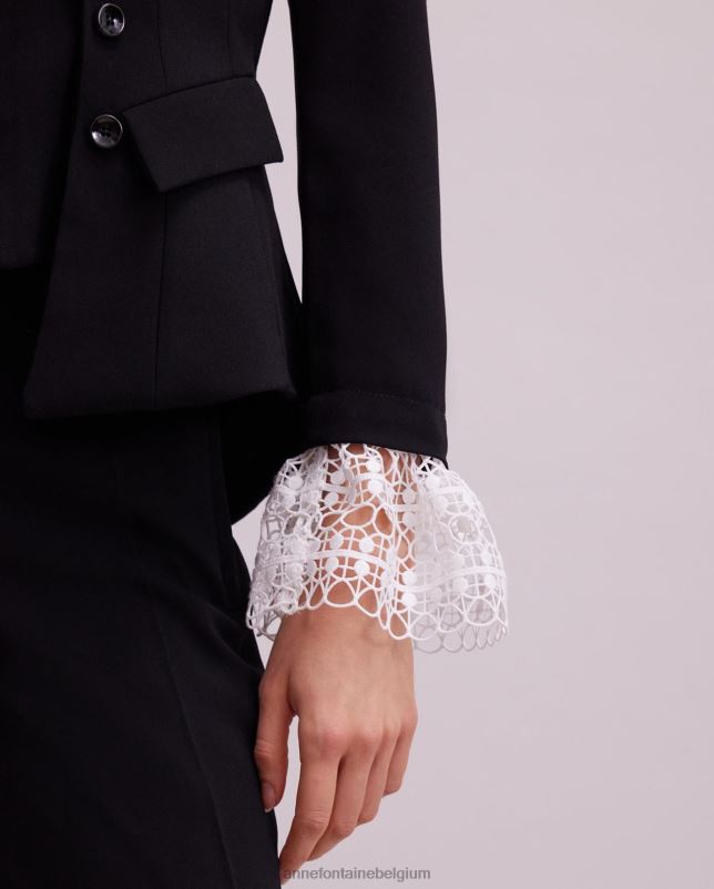 Anne Fontaine vrouwen Maestro jack van crêpe met lange mouwen en kanten manchetdetails kleding zwart 06TRT416