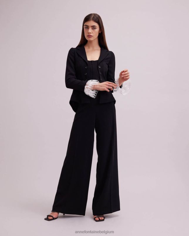Anne Fontaine vrouwen Maestro jack van crêpe met lange mouwen en kanten manchetdetails kleding zwart 06TRT416