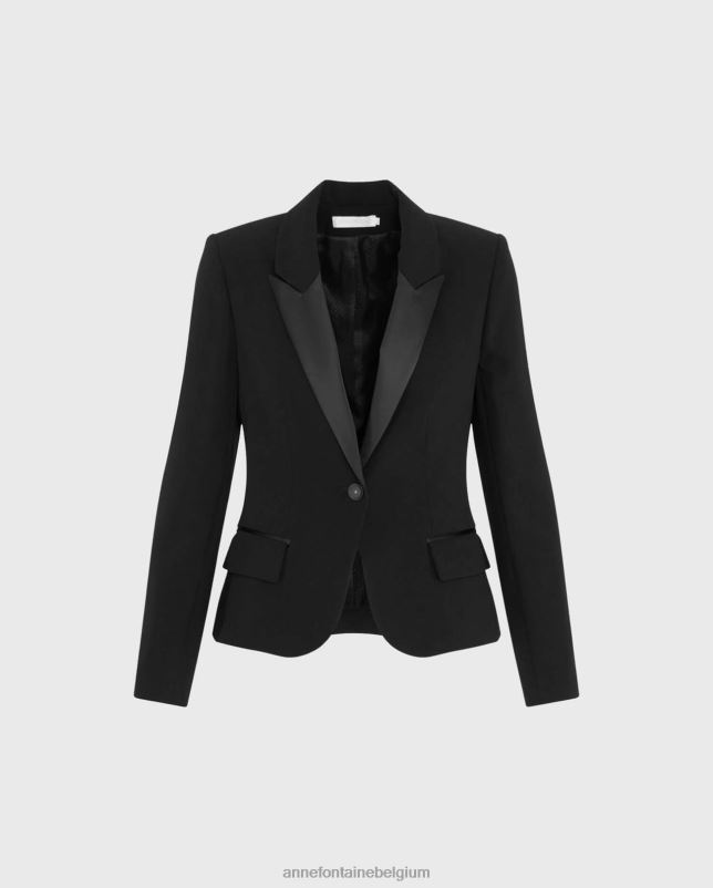 Anne Fontaine vrouwen Netjes jasje, op maat gemaakt smokingjasje met één knoop kleding zwart 06TRT413