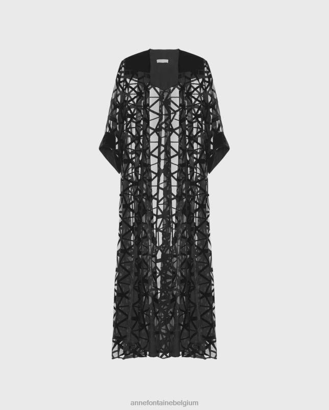 Anne Fontaine vrouwen Sulwen kimono lange stofdoek met geometrische devore-patronen kleding zwart 06TRT450