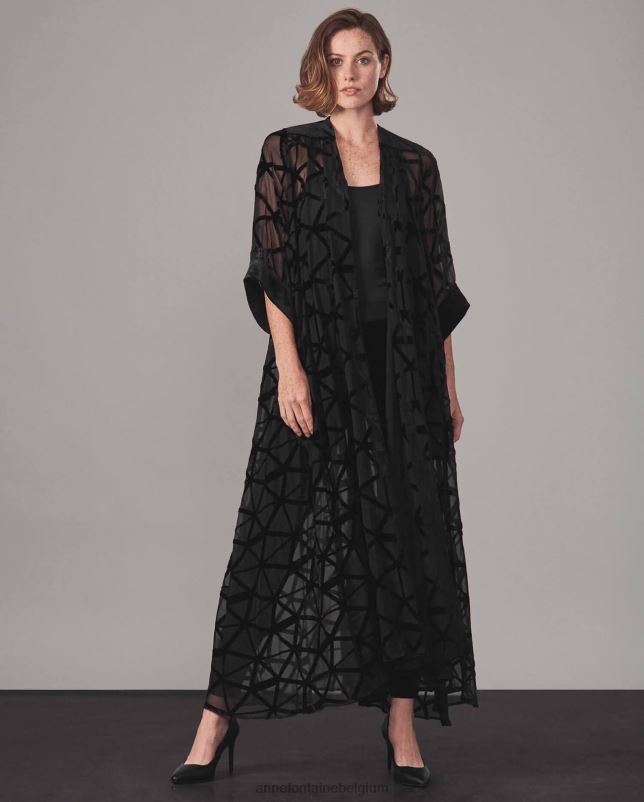 Anne Fontaine vrouwen Sulwen kimono lange stofdoek met geometrische devore-patronen kleding zwart 06TRT450