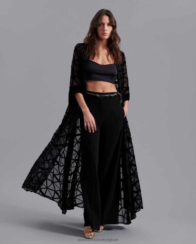 Anne Fontaine vrouwen Sulwen kimono lange stofdoek met geometrische devore-patronen kleding zwart 06TRT450