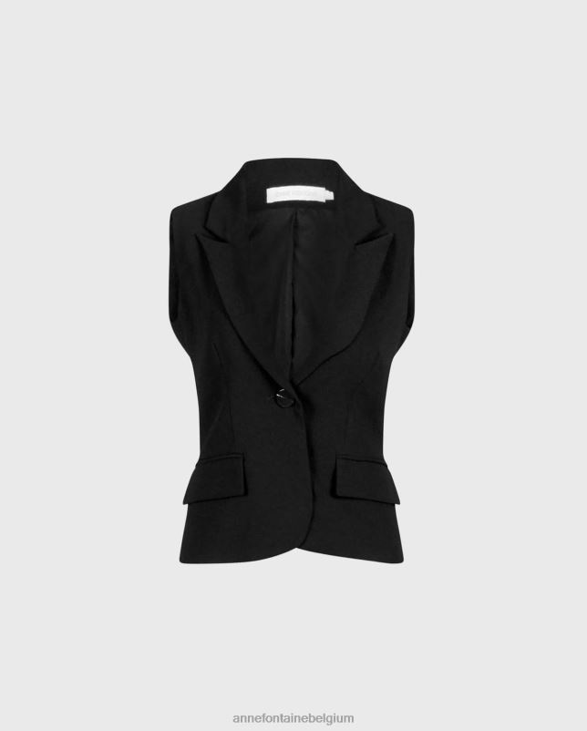 Anne Fontaine vrouwen Varly vest, op maat gemaakt vest met enkele knoop en ingekeepte revers kleding zwart 06TRT414