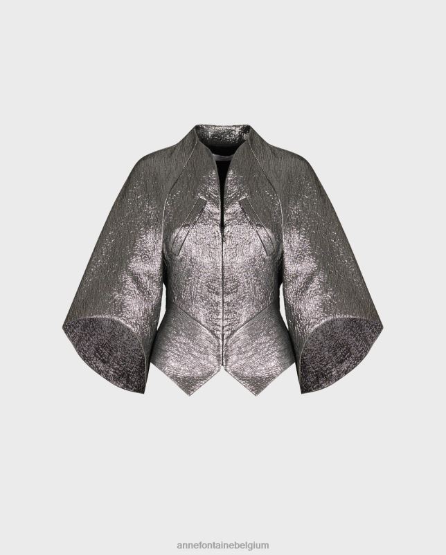 Anne Fontaine vrouwen celesta jacquard gunmetal metallic jack met textuur kleding grijs 06TRT440