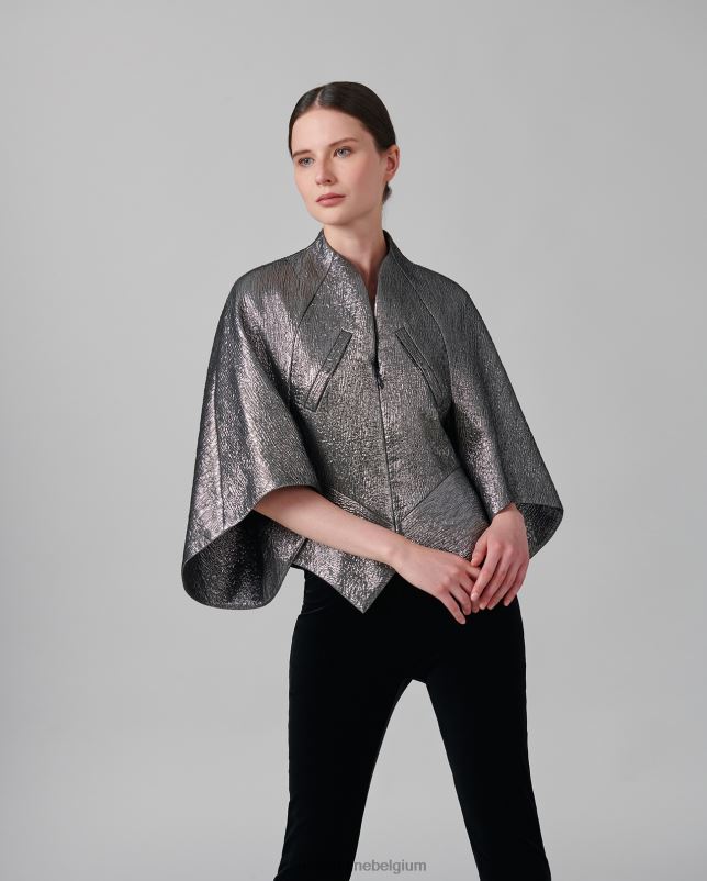 Anne Fontaine vrouwen celesta jacquard gunmetal metallic jack met textuur kleding grijs 06TRT440