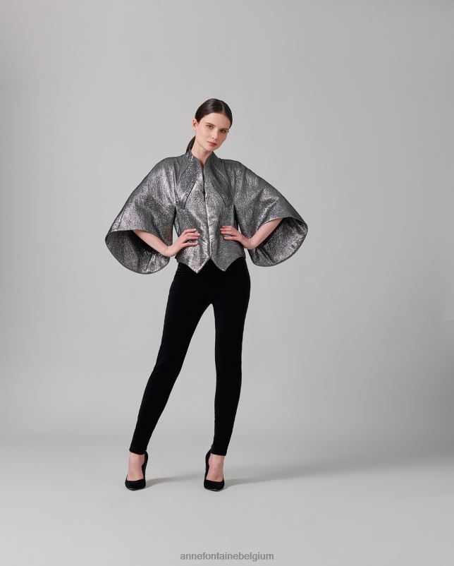 Anne Fontaine vrouwen celesta jacquard gunmetal metallic jack met textuur kleding grijs 06TRT440