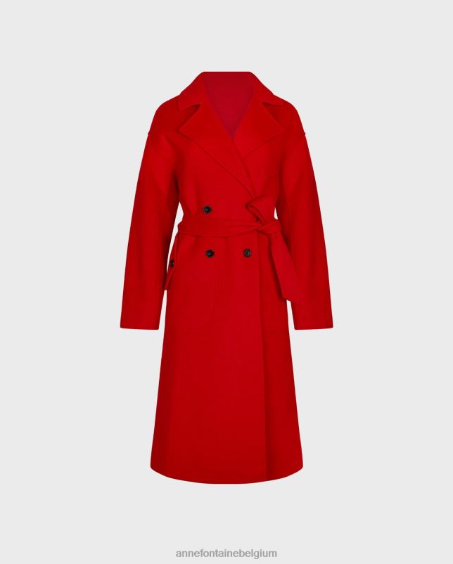 Anne Fontaine vrouwen codex jas trenchcoat met grote ingekerfde kraag en strikceintuur in de taille kleding rood 06TRT437