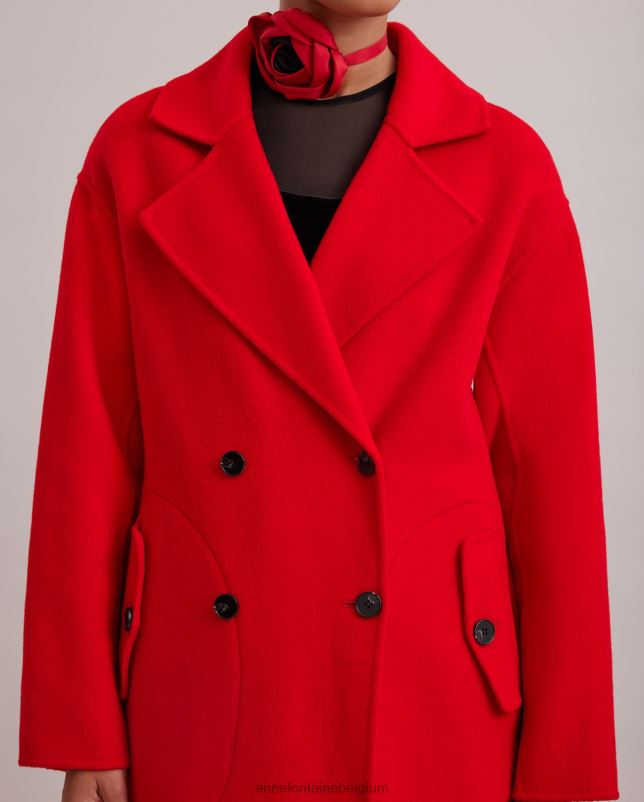Anne Fontaine vrouwen codex jas trenchcoat met grote ingekerfde kraag en strikceintuur in de taille kleding rood 06TRT437