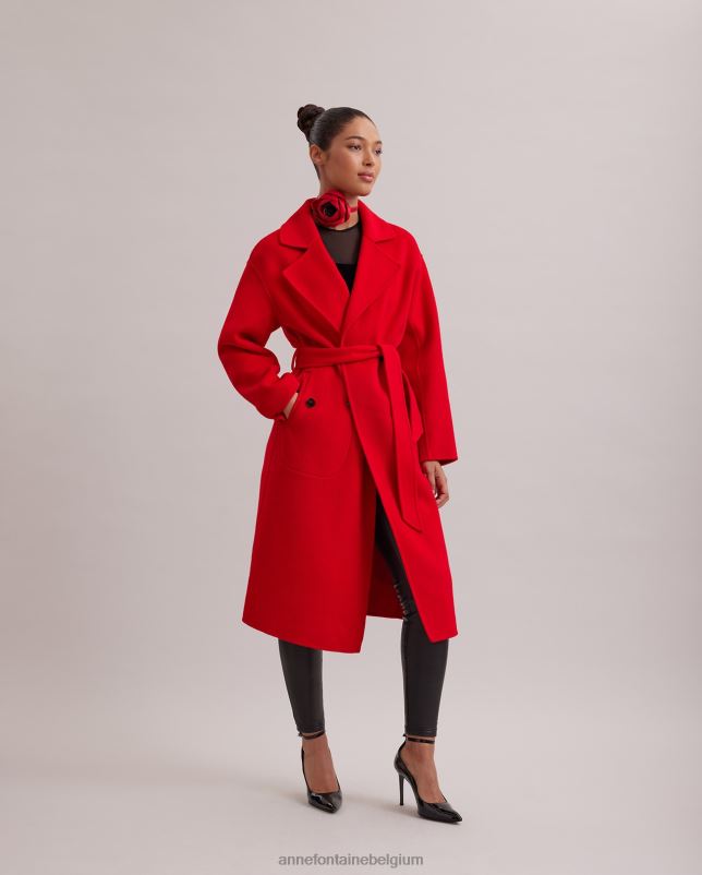 Anne Fontaine vrouwen codex jas trenchcoat met grote ingekerfde kraag en strikceintuur in de taille kleding rood 06TRT437