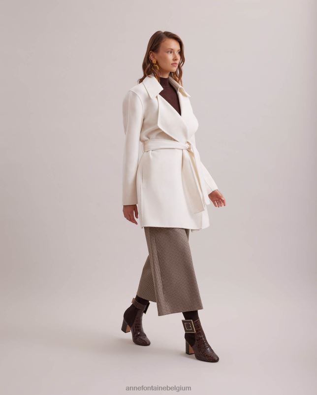 Anne Fontaine vrouwen delacroix jas Open jas van wolmix met riem en grote ingekeepte revers kleding wit 06TRT422