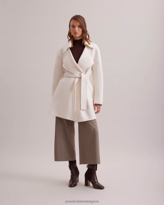 Anne Fontaine vrouwen delacroix jas Open jas van wolmix met riem en grote ingekeepte revers kleding wit 06TRT422
