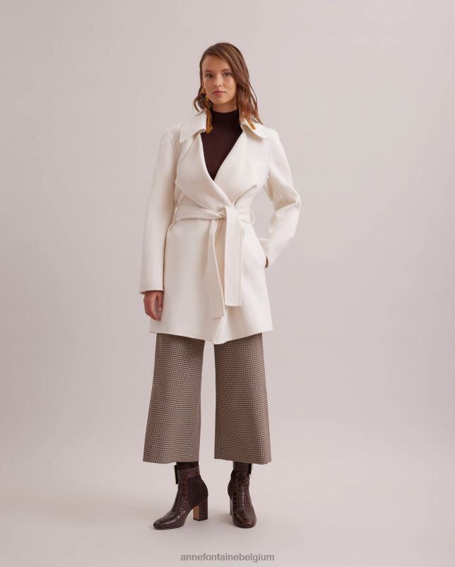 Anne Fontaine vrouwen delacroix jas Open jas van wolmix met riem en grote ingekeepte revers kleding wit 06TRT422