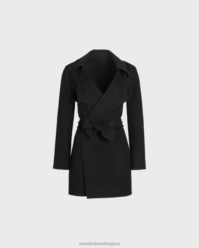 Anne Fontaine vrouwen delacroix jas Open jas van wolmix met riem en grote ingekeepte revers kleding zwart 06TRT433