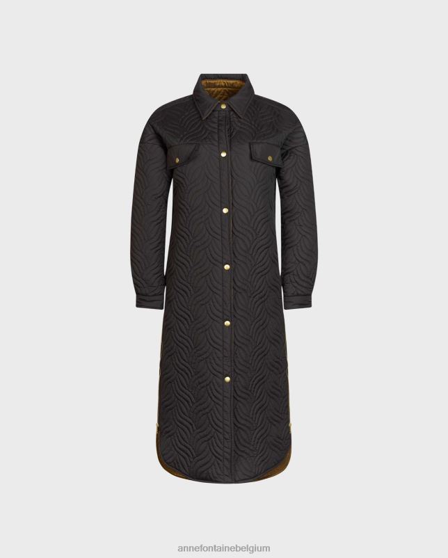 Anne Fontaine vrouwen genes jas omkeerbare lange donsjas met golvend geometrisch doorgestikt patroon kleding zwart 06TRT444