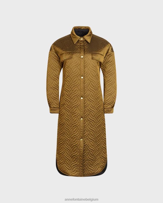 Anne Fontaine vrouwen genes jas omkeerbare lange donsjas met golvend geometrisch doorgestikt patroon kleding zwart 06TRT444