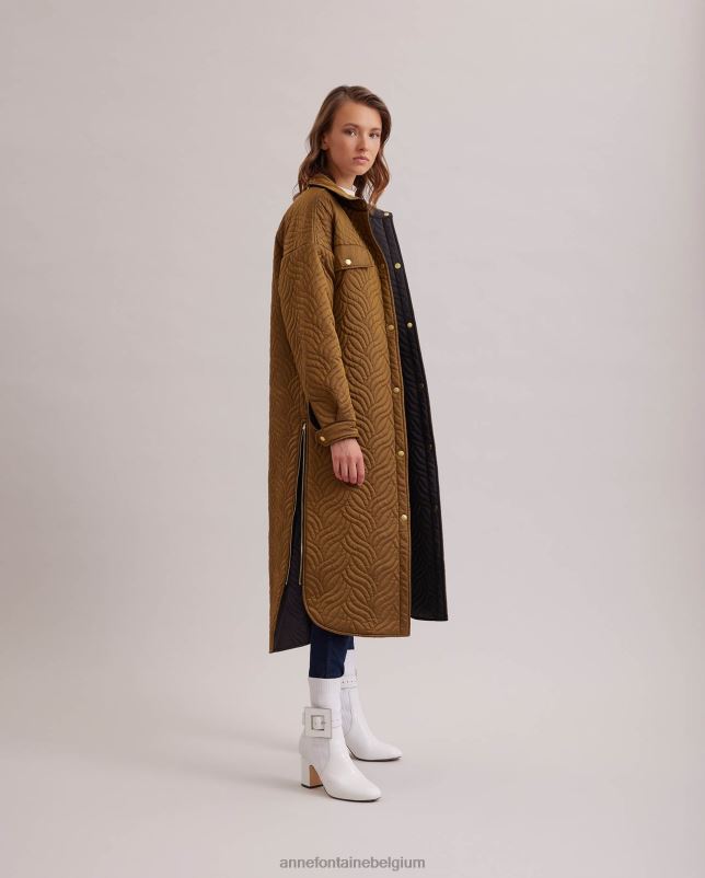 Anne Fontaine vrouwen genes jas omkeerbare lange donsjas met golvend geometrisch doorgestikt patroon kleding zwart 06TRT444