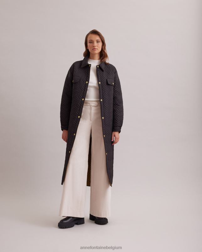 Anne Fontaine vrouwen genes jas omkeerbare lange donsjas met golvend geometrisch doorgestikt patroon kleding zwart 06TRT444