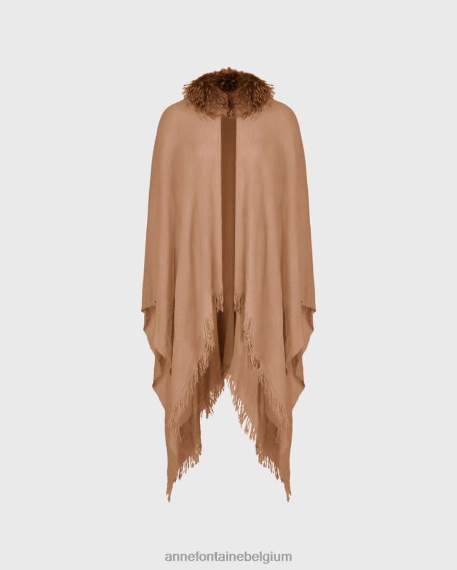 Anne Fontaine vrouwen gus poncho wollen poncho met bontkraag kleding stijlvol 06TRT431
