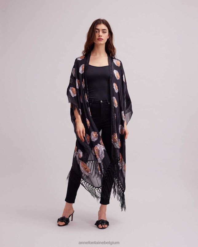 Anne Fontaine vrouwen imono kimono kimono met franjes kleding bloemenprint 06TRT425