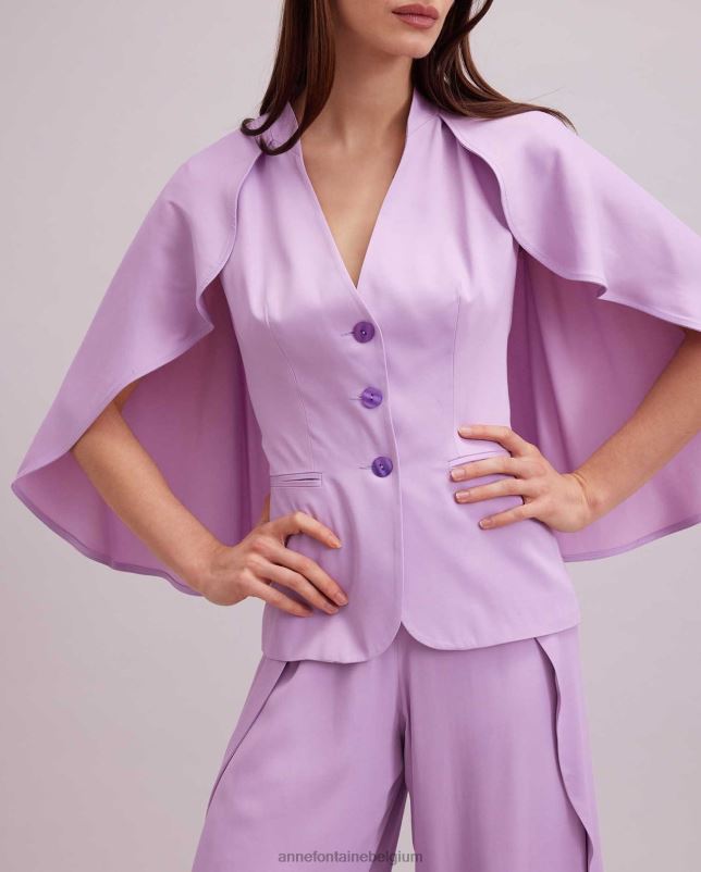 Anne Fontaine vrouwen kyliane jasje paars mouwloos crêpe jasje met cape kleding Parme 06TRT461