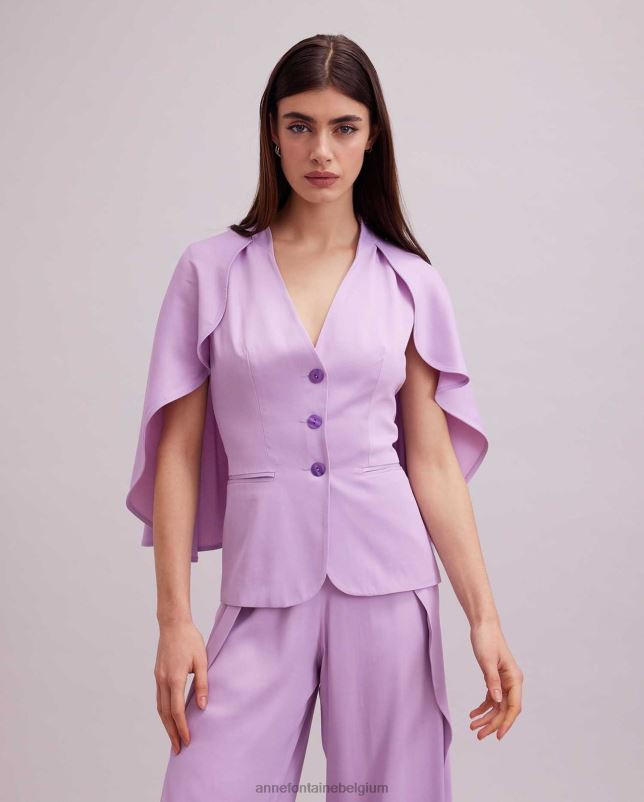 Anne Fontaine vrouwen kyliane jasje paars mouwloos crêpe jasje met cape kleding Parme 06TRT461