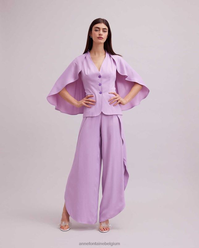 Anne Fontaine vrouwen kyliane jasje paars mouwloos crêpe jasje met cape kleding Parme 06TRT461