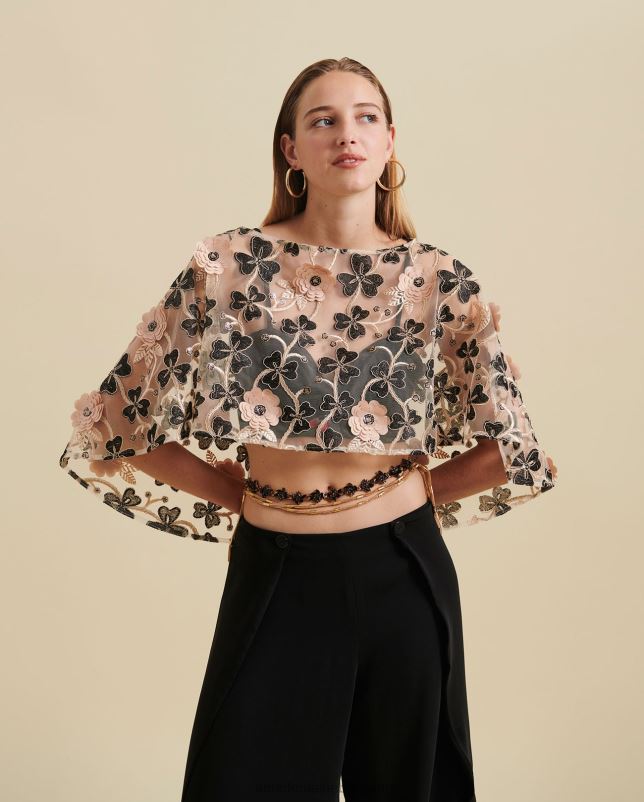 Anne Fontaine vrouwen lafitenia cape 3d schoudertopper kleding bloemen 06TRT459