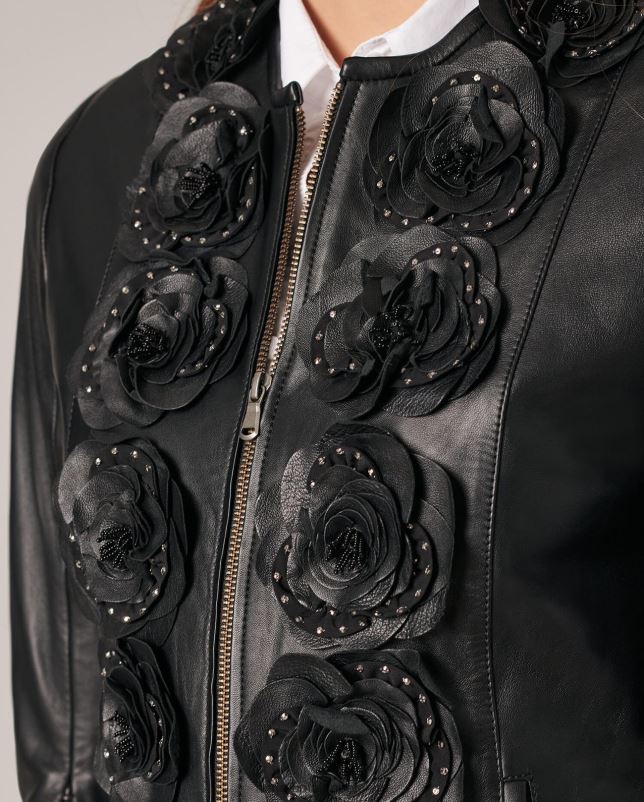 Anne Fontaine vrouwen loryna jas leren jas met bloemen aan de voorkant kleding zwart 06TRT432