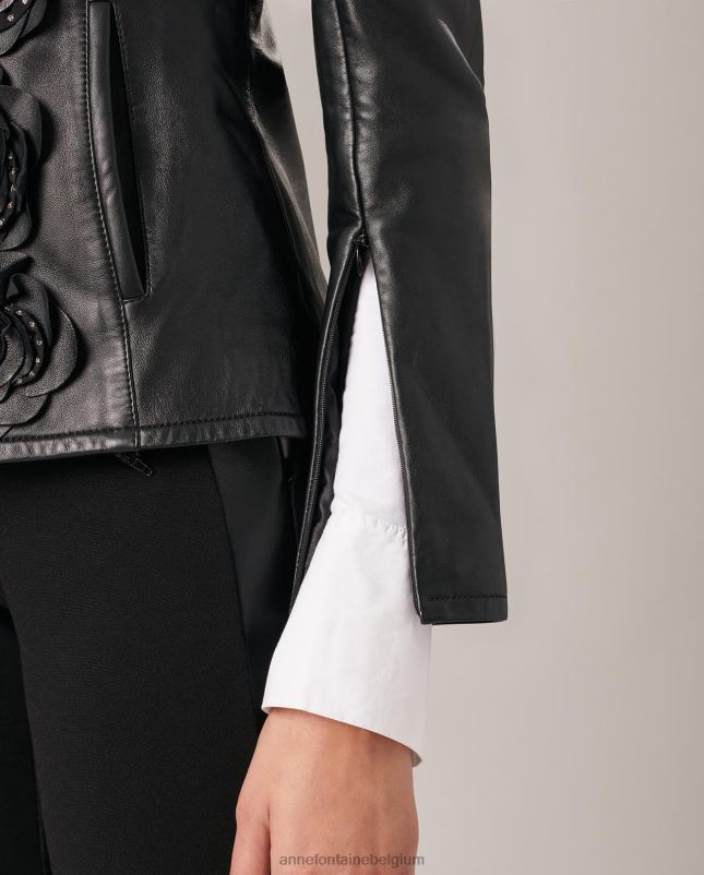 Anne Fontaine vrouwen loryna jas leren jas met bloemen aan de voorkant kleding zwart 06TRT432