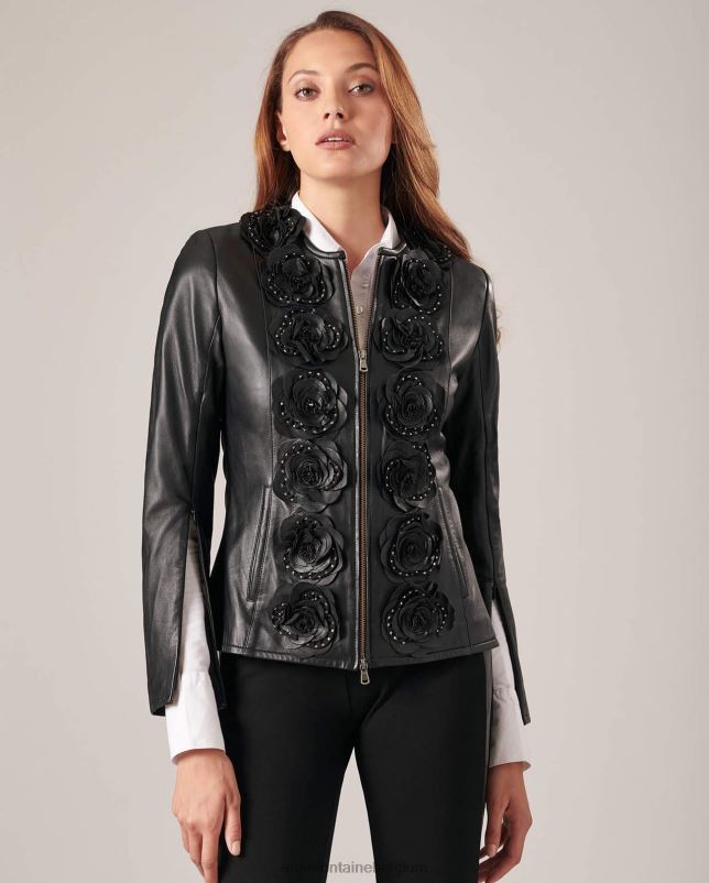 Anne Fontaine vrouwen loryna jas leren jas met bloemen aan de voorkant kleding zwart 06TRT432