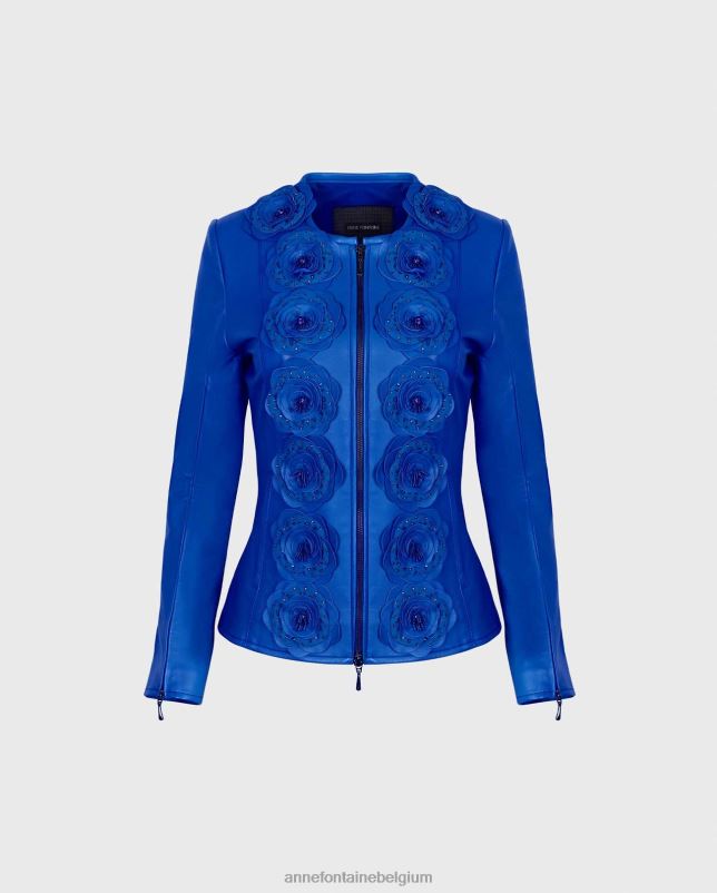 Anne Fontaine vrouwen loryna jas leren jas met bloemendetails kleding blauw 06TRT402