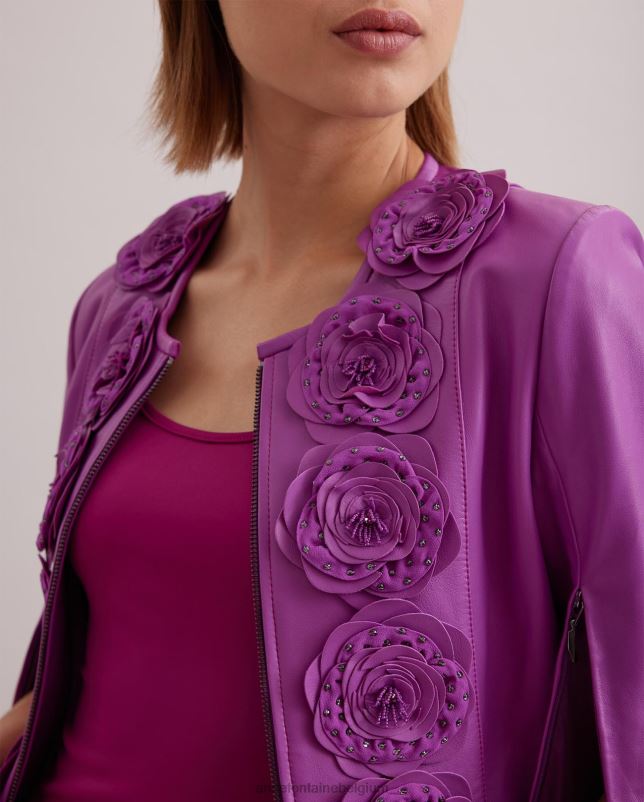 Anne Fontaine vrouwen loryna jas leren jas met bloemendetails kleding paars 06TRT456