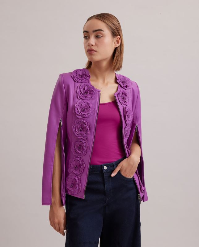 Anne Fontaine vrouwen loryna jas leren jas met bloemendetails kleding paars 06TRT456