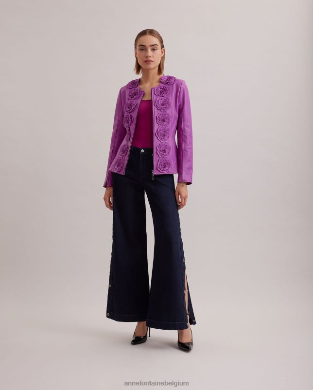Anne Fontaine vrouwen loryna jas leren jas met bloemendetails kleding paars 06TRT456