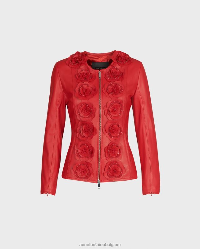 Anne Fontaine vrouwen loryna jas leren jas met bloemendetails kleding rood 06TRT436