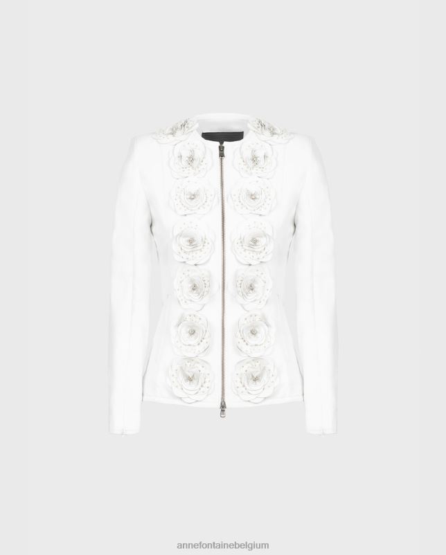 Anne Fontaine vrouwen loryna jas leren jas met bloemendetails kleding wit 06TRT405