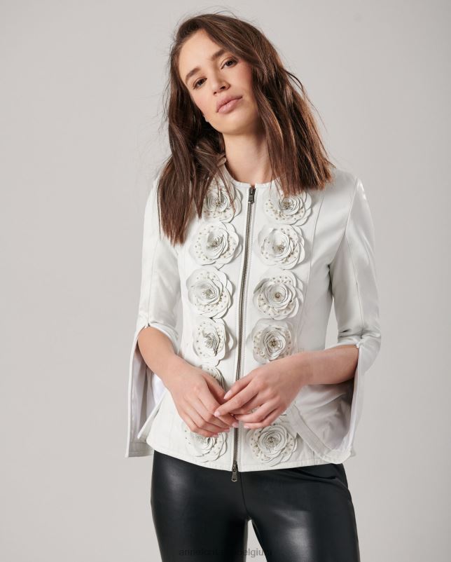 Anne Fontaine vrouwen loryna jas leren jas met bloemendetails kleding wit 06TRT405