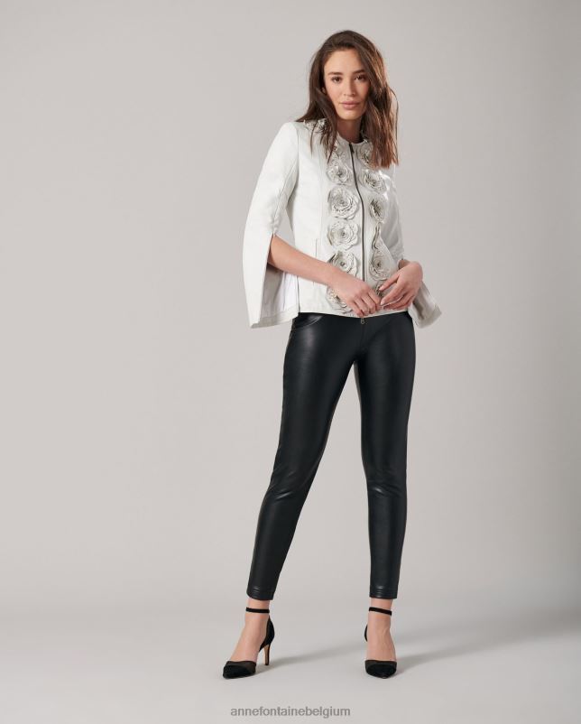 Anne Fontaine vrouwen loryna jas leren jas met bloemendetails kleding wit 06TRT405