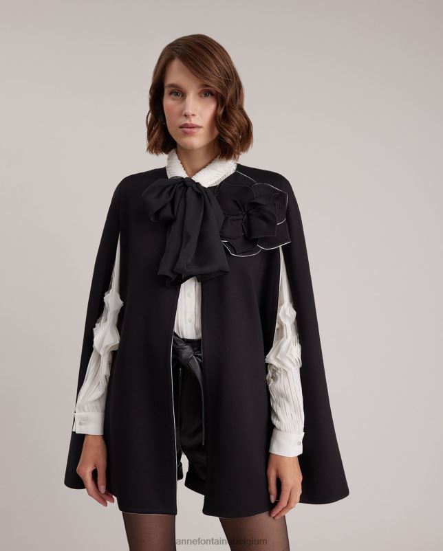 Anne Fontaine vrouwen manolo cape milano cape met armsgatopeningen en afneembare bloempin kleding zwart 06TRT453